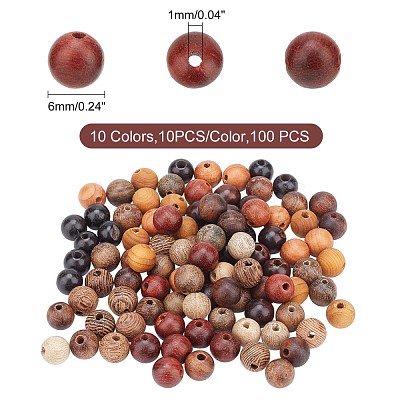 100Pcs 10 Colors Natural African Padauk Wood Beads Strands WOOD-FH0001-71-1