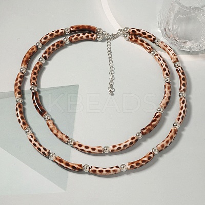 Plastic & Resin Leopard Skin Print Curved Tube Double Layer Necklaces for Women NJEW-Q038-01A-1