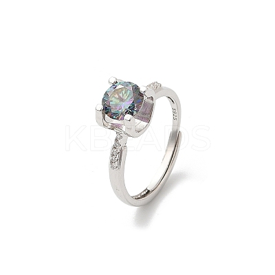 Rhodium Plated 925 Sterling Silver Moissanite Adjustable Rings for Women RJEW-U038-07P-1