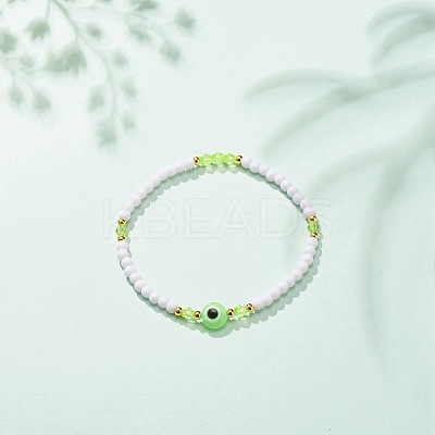 Resin Evil Eye & Acrylic Beaded Stretch Bracelet for Women BJEW-JB08609-03-1