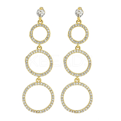 Ring Brass Clear Cubic Zirconia Dangle Stud Earrings EJEW-Q390-03G-1