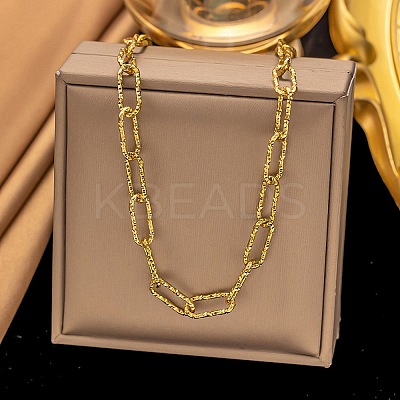 304 Stainless Steel Textured Paperclip Chain Necklaces for Women Men LS-NJEW-Q028-08G-1