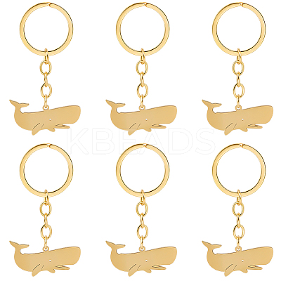 6Pcs Whale Stainless Steel Pendants Keychain KEYC-BBC0001-12B-1