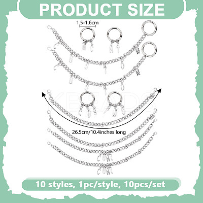 10Pcs 10 Styles 201 Stainless Steel Cuban Link Shoes Chain HJEW-GO00119-1