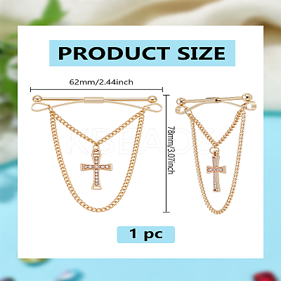 1Pc Cross Brass Rhinestone Hanging Chains Collar Pins Tie Clips AJEW-LP0002-47G-1