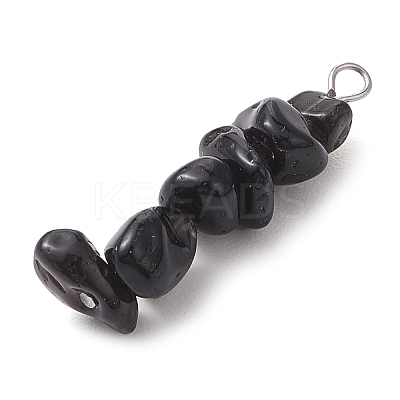 Gradient Color Natural Smoky Quartz & Natural Obsidian & Natural Labradorite Chip Beaded Pendants PALLOY-JF02791-07-1