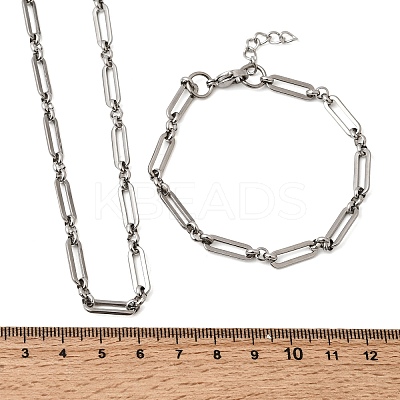 304 Stainless Steel Paperclip Chains Bracelet & Necklace Jewelry Sets SJEW-L199-21P-1