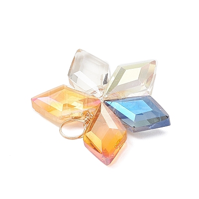 9Pcs 3 Colors Electroplate Rhombus Glass Pendants PALLOY-JF04507-1