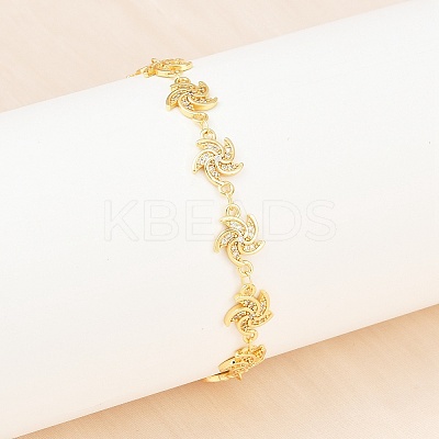 Windmill Brass Micro Pave Clear Cubic Zirconia Link Chain Bracelets for Women BJEW-A090-04G-1