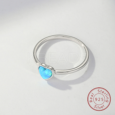 Light Sky Blue Synthetic Opal Heart Finger Ring FM4105-3-1