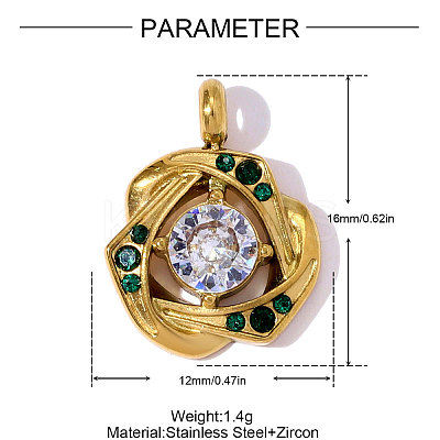 304 Stainless Steel Micro Pave Cubic Zirconia Pendants STAS-OY008-74G-1