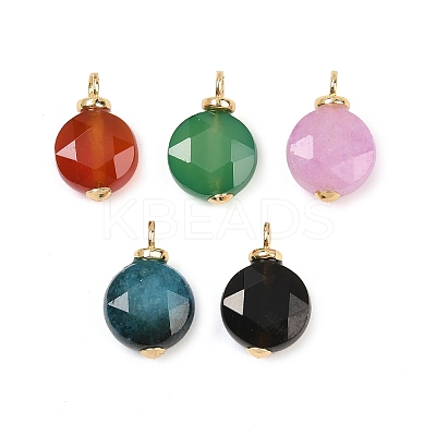 Natural Mixed Gemstone Faceted Hexagonal Cut Flat Round Pendants KK-B157-39G-1