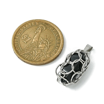 Natural Mixed Stone Stainless Steel Ring Wrapped Pointed Pendants PALLOY-JF02496-01-1