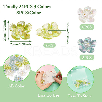 24Pcs 3 Colors AB Color Transparent Epoxy Resin & ABS Pearl Decoden Cabochons CRES-TA0001-45-1