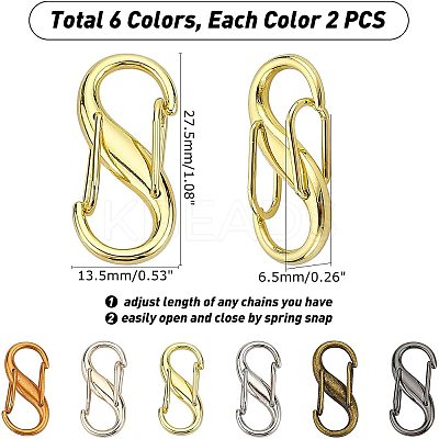 12Pcs 6 Color Alloy DIY Bags Adjustable Clasps Accessories FIND-WR0003-24-1