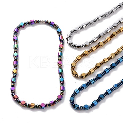 Disc & Rhombus & Column Synthetic Hematite Beaded Necklace with Magnetic Clasp for Men Women G-C006-13-1