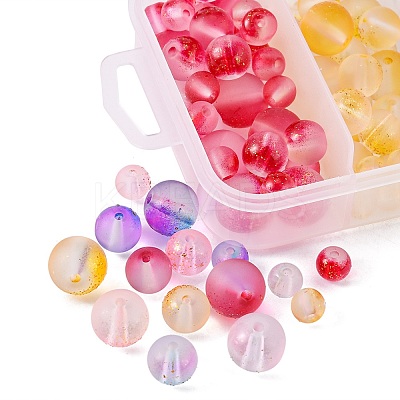 190Pcs 15 Style Frosted Spray Painted Glass Beads Strands GLAA-FS0001-27-1