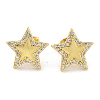Rack Plating Brass Micro Pave Clear Cubic Zirconia Stud Earrings EJEW-I313-14G-02-1