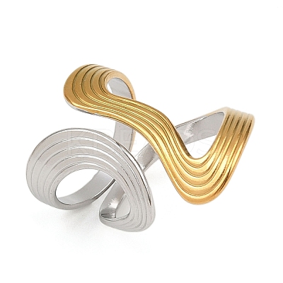 Adjustable 304 Stainless Steel Cuff Rings for Women RJEW-B135-01GP-02-1