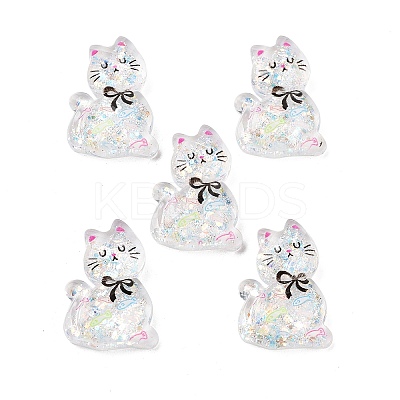 Transparent Resin Bowknot Kitten Decoden Cabochons RESI-M045-07D-1