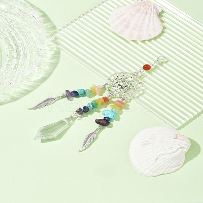 Chakra Natural & Synthetic Gemstone Chips & Alloy Pendant Decorations HJEW-FS00024-1