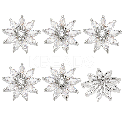 6Pcs 1-Hole Alloy Micro Pave Clear Cubic Zirconia Shank Buttons BUTT-FG0001-27-1