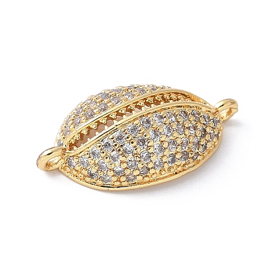 Brass Micro Pave Clear Cubic Zirconia Shell Shaped Links Connector Charms KK-K399-03B-G-1