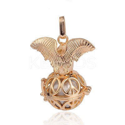 Golden Plated Brass Hollow Round Cage Pendants KK-J252-09G-1