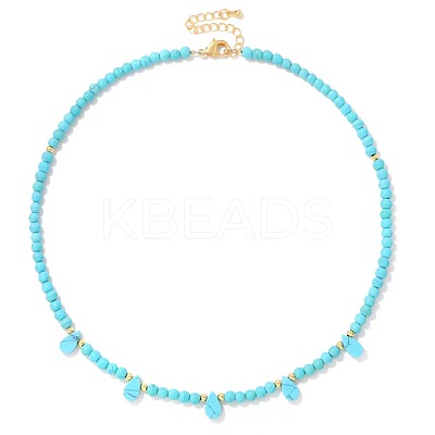 Adjustable 4MM Round and Teeardrop Synthetic Turquoise Beaded Necklace for Women Elegant Casual Jewelry Gift YO7964-2-1