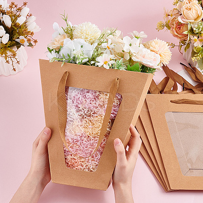 Trapezoid Paper Flower Gift Tote Bags with Plastic Visible Window ABAG-WH0045-25A-1
