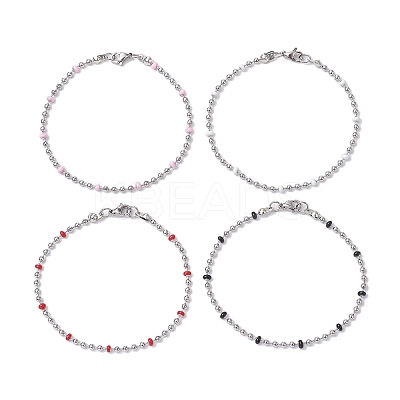 304 Stainless Steel Enamel Ball Chains Bracelets for Women BJEW-JB09866-1
