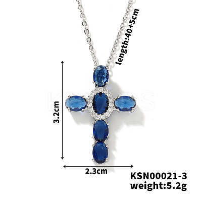 Brass Pave Cubic Zirconia Cross Pendant Necklaces LS-CU6638-2-1