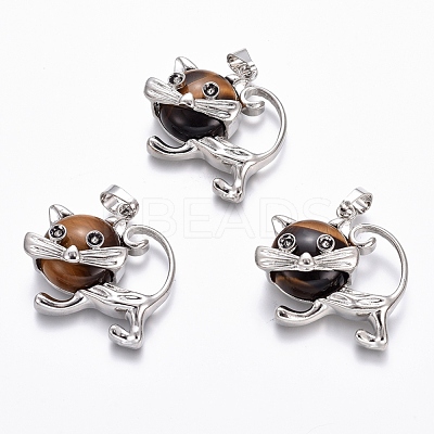 Natural Tiger Eye Kitten Pendants G-J386-C08-1