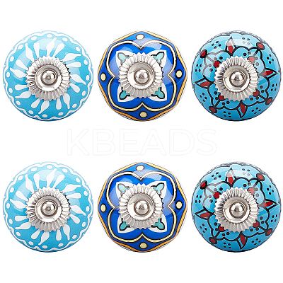 6Pcs 3 Styles Printing Porcelain Drawer Knobs FIND-GA0001-29D-1