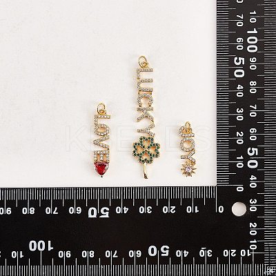 4Pcs 4 Style Eco-Friendly Brass Micro Pave Cubic Zirconia with Glass Pendants KK-SZ0005-79-1