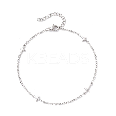 304 Stainless Steel Cross Link Anklets AJEW-AN00722-01-1