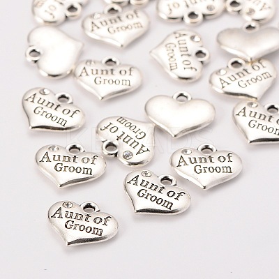 Antique Silver Tone Tibetan Style Heart with Aunt of Groom Rhinestone Charms LS-TIBEP-N005-01B-1