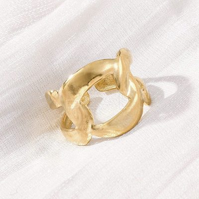 Oval 304 Stainless Steel Open Cuff Ring for Women RJEW-Z083-03G-03-1