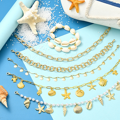 6Pcs 6 Styles Ocean Theme Cowrie Shell & Aluminum & Brass & Alloy Baseball Cap Chain HJEW-SC0002-37-1