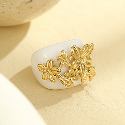 304 Stainless Steel with Resin Finger Rings for Women RJEW-G359-03G-1