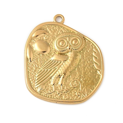 304 Stainless Steel Ancient Coin Owl Pendants STAS-S186-02G-1