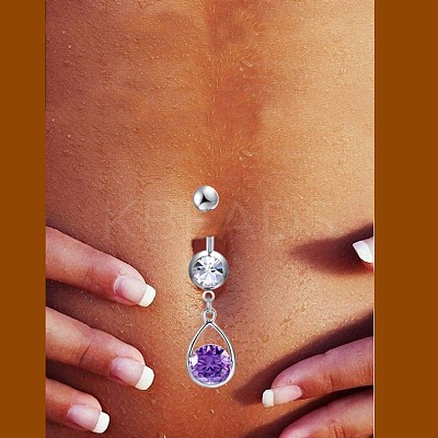Brass Cubic Zirconia Navel Ring AJEW-EE0004-47C-1