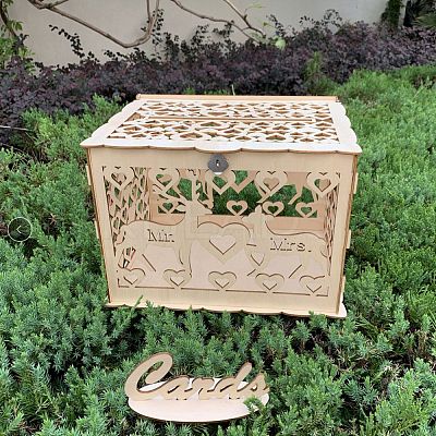 Rectangle Hollow Wood Wedding Card Box with Iron Lock HULI-PW0002-147E-1