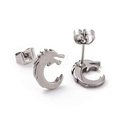 Non-Tarnish 304 Stainless Steel Tiny Dragon Stud Earrings for Men Women EJEW-G318-07P-1