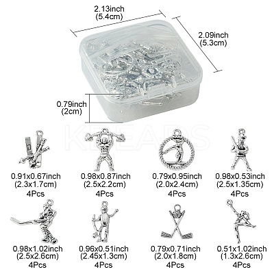 32Pcs 8 Styles Tibetan Style Sports Theme Alloy Pendants FIND-FS0002-37-1