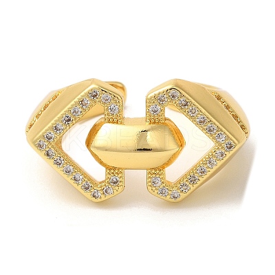 Heart Brass Micro Pave Clear Cubic Zirconia Open Cuff Rings RJEW-U008-15G-1