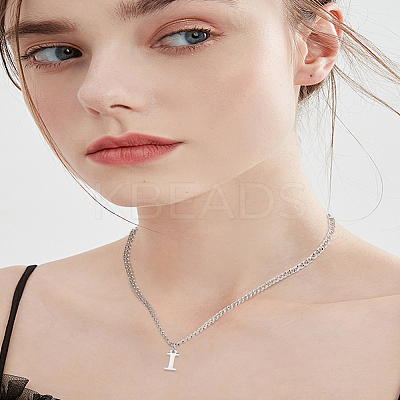 1Pc 304 Stainless Steel Letter Pendant Necklaces NJEW-LP0001-33I-P-1