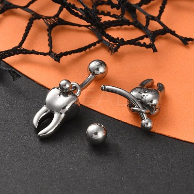 Tooth 316 Surgical Stainless Steel Dangle Belly Button Rings EJEW-G416-13AS-1