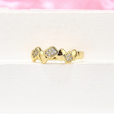 Brass Micro Pave Clear Cubic Zirconia Cuff Rings for Women RJEW-H247-28G-1