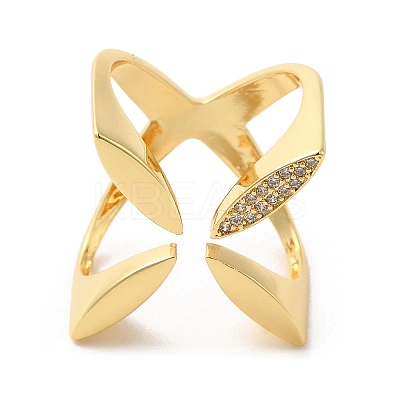 Brass Micro Pave Cubic Zirconia Open Cuff Rings RJEW-P098-21G-1
